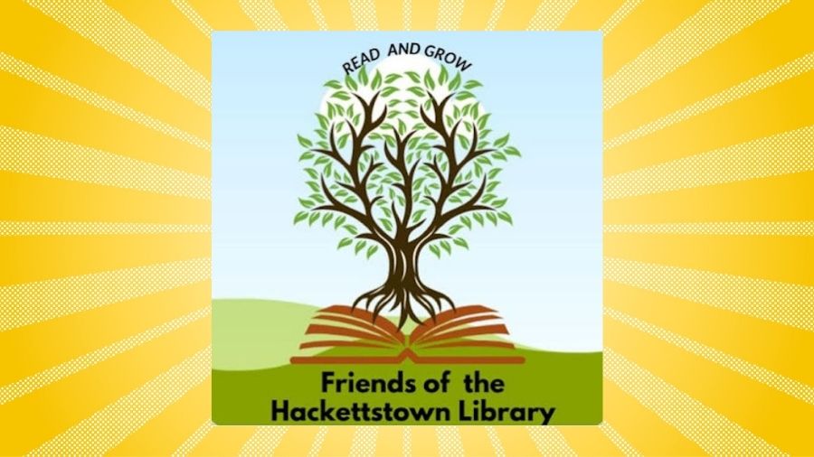 Friends of the Library logo over yellow sunburst. Friends of the Library logo over yellow sunburst.